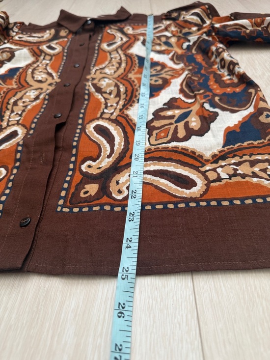 Sezane Claudio Brown and Orange Paisley Button Down Shirt - Picture 6 of 8